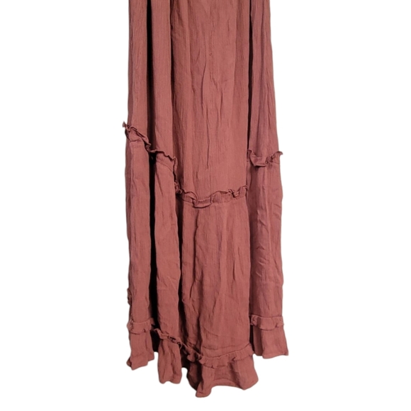 Hint of Blush Sz S Mauve Boho Maxi Dress Tiered Crochet Lace Open Back Festival - Picture 7 of 13